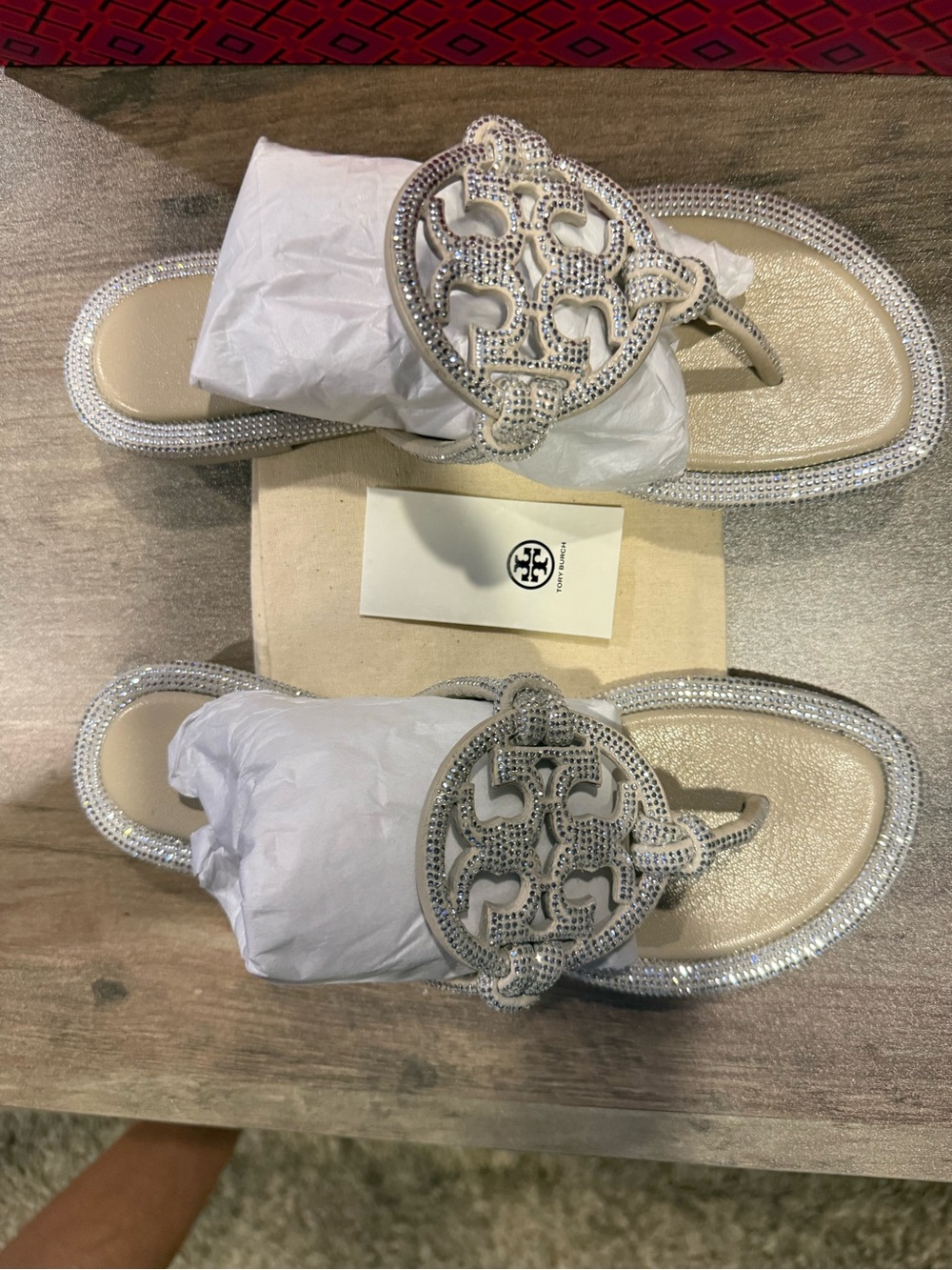 Tory Burch Crystal-Embellished Silver Miller Thong Sandals